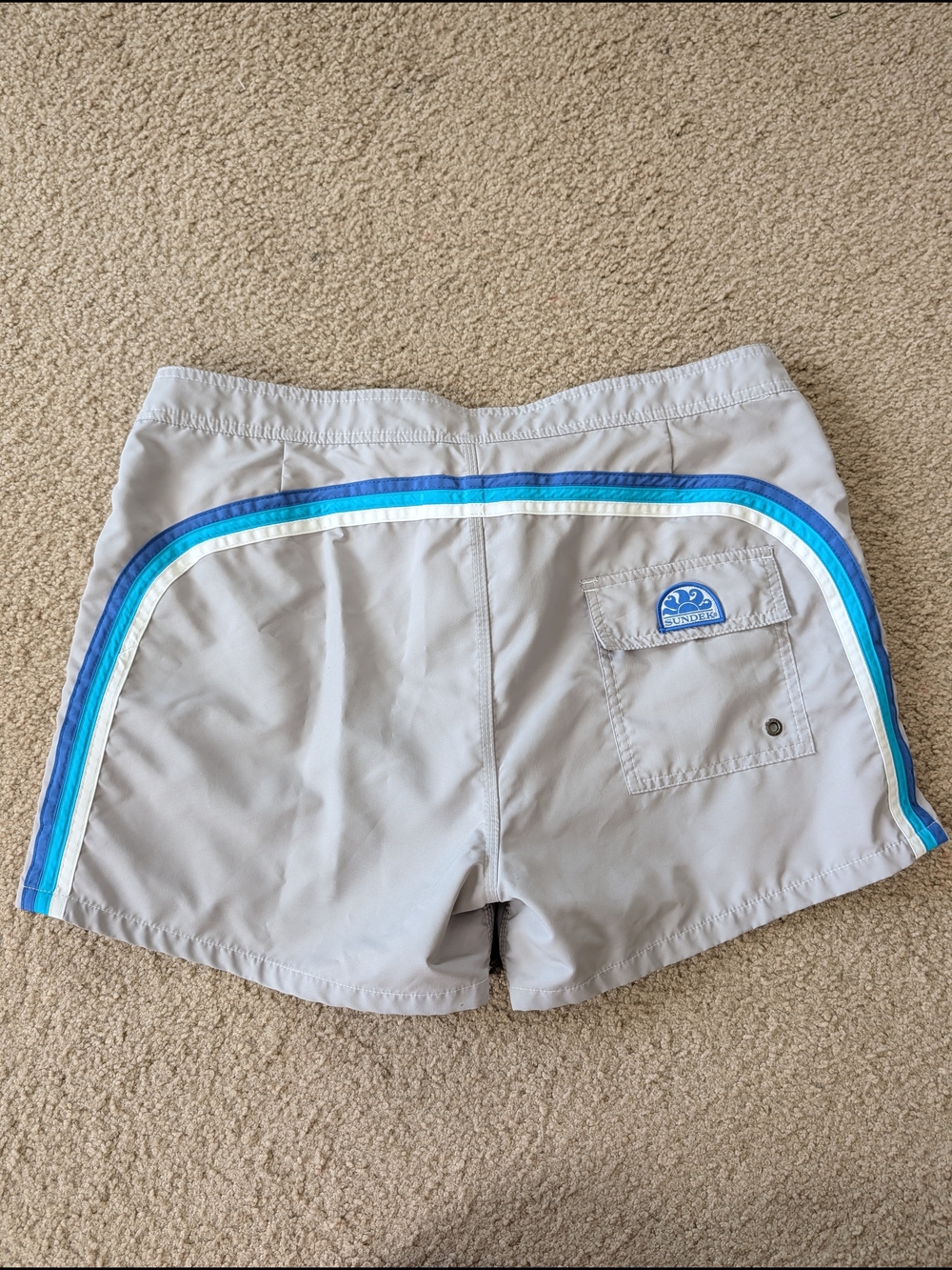 Sundek Light Gray Swim Shorts with Blue Stripe